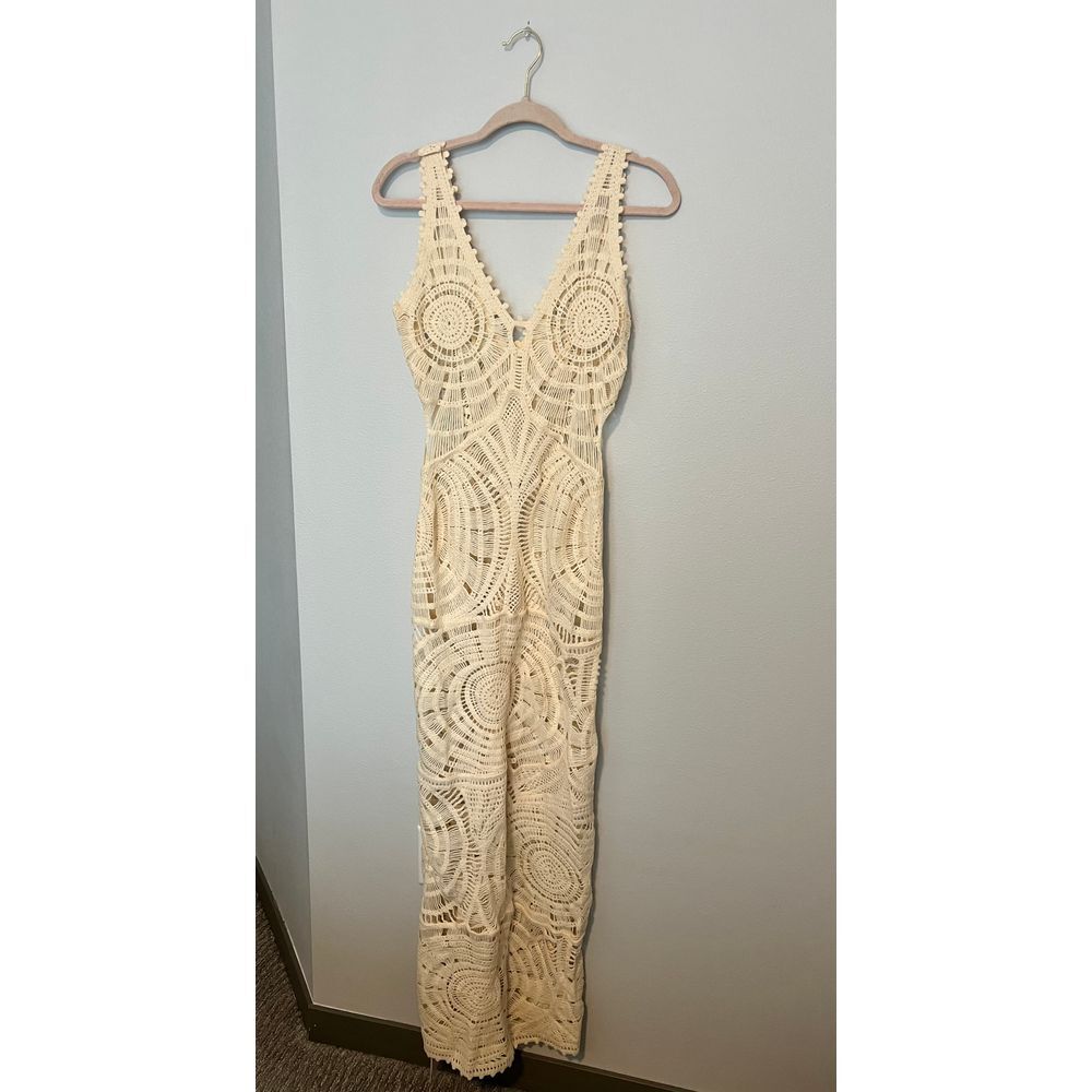 Elegant Crochet Lace Maxi Dress‎ Boho Beach Wedding V-neck Full Length